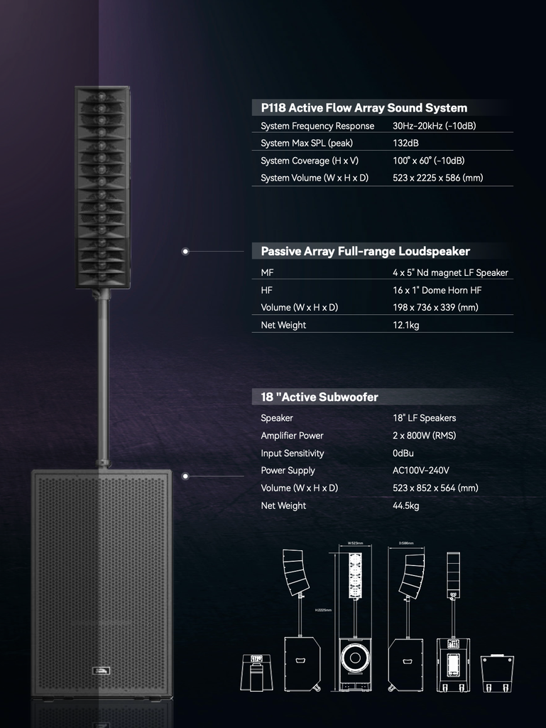 ALTAVOZ ACTIVO SOUNDKING, COLUMNA PORTATIL, (16X1", 4X5" NEO, 1X18"), 1800W RMS, DSP, CLASE D, 132 dB/SPL MAX, MEZCLADORA INCORP. DE 4 INPUT