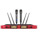 SISTEMA MICROFONO DOBLE INALAMBRICO LUNA, DINAMICO, DIGITAL, DE MANO, CON RECEPTOR, 1000 METROS DE ALCANCE MAXIMO