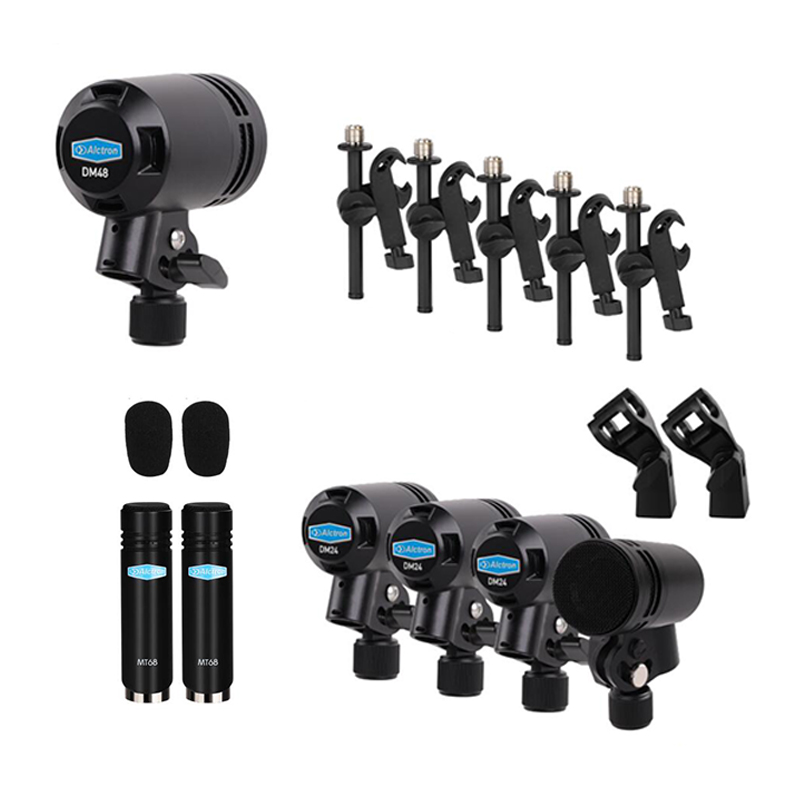 SET DE 7 MICROFONOS ALCTRON, PARA BATERIA, INCLUYE CLIPS Y HARD CASE