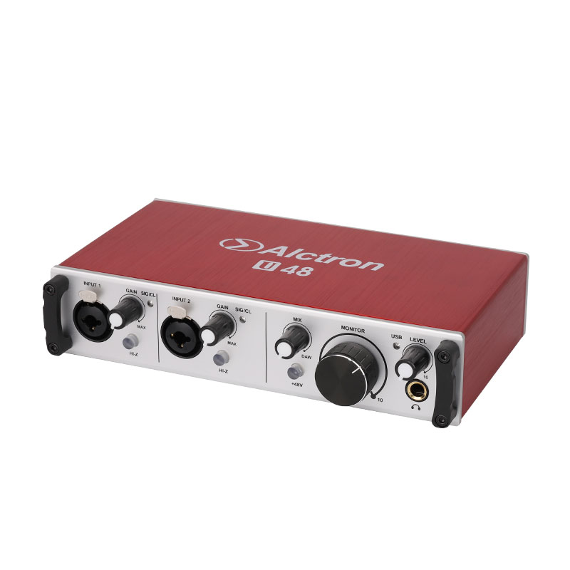 INTERFAZ DE AUDIO ALCTRON, DOBLE CANAL,  20 Hz 20 kHz, 24 BITS/192 kHz, USB, COLOR ROJO