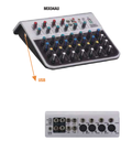 MEZCLADORA PASIVA SOUNDKING, (CONSOLA ANALOGA) 8 ENTRADAS (4 XLR) (4 PLUG MONO), 5 SALIDAS (1 AUX) (STEREO L/R) (GROUP L/R), RCA IN/OUT, 48V+, USB INTERFACE