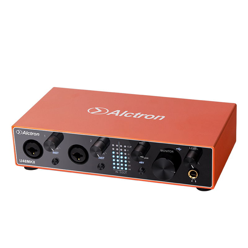 INTERFAZ DE AUDIO ALCTRON, 2 ENTRADAS HIBRIDOS, USB C, 20 Hz A 20kHz, 24 BITS/192kHz, COLOR ROJO