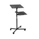 PEDESTAL DOBLE PARA LAPTOP SOUNDKING, ANGULO Y ALTURA AJUSTABLES, CON LLANTAS, COLOR NEGRO