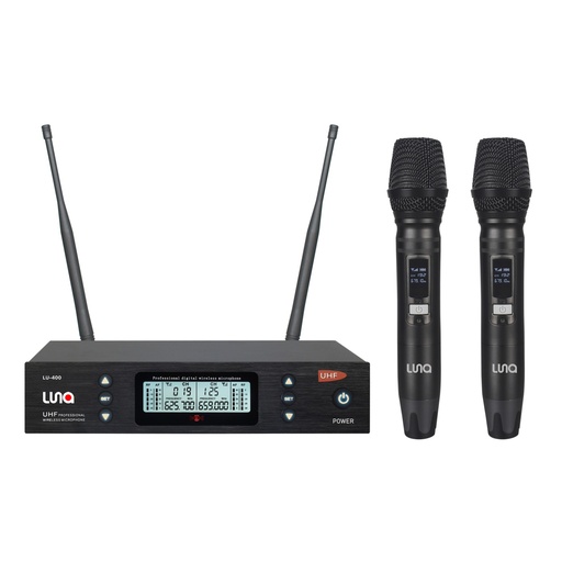 [LU-400] SISTEMA MICROFONO DOBLE INALAMBRICO LUNA, DINAMICO, DIGITAL, DE MANO, CON RECEPTOR, 70 METROS DE ALCANCE MAXIMO