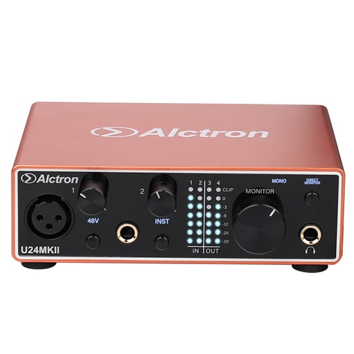 [U24MKII] INTERFAZ DE AUDIO ALCTRON, SOLO, 1 ENTRADA XLR, 1 ENTRADA TRS, USB C, 20 Hz A 20kHz, 24 BITS/192kHz, COLOR ROJO