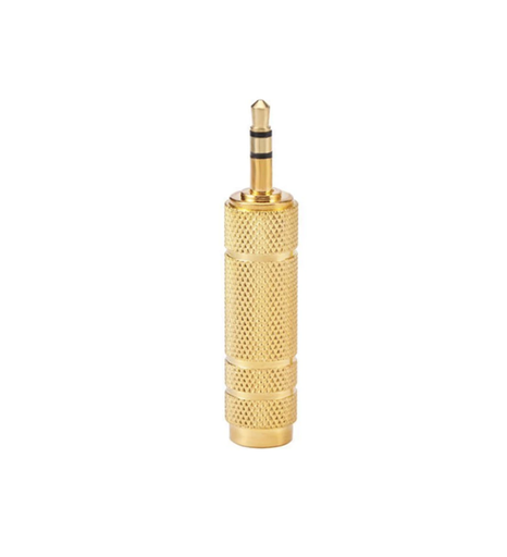 [C2112] ADAPTADOR ALCTRON, DE PLUG 1/4 HERMBRA STEREO A PLUG 3.5MM MACHO STEREO, METALICO, DORADO