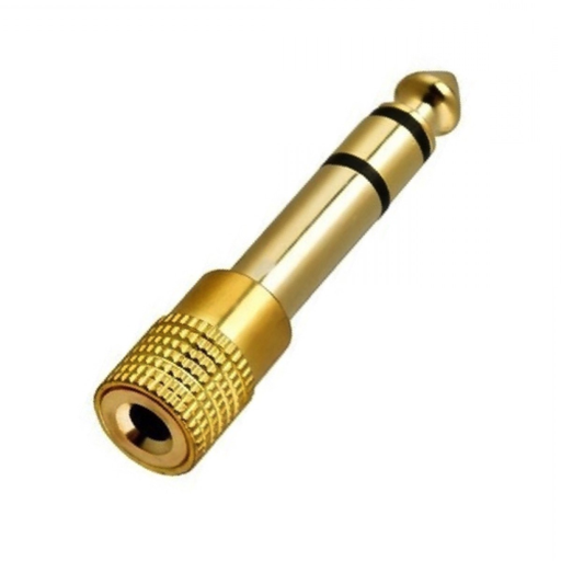 [C2114] ADAPTADOR ALCTRON, 3.5MM HEMBRA A PLUG 1/4 STEREO, METALICO, DORADO