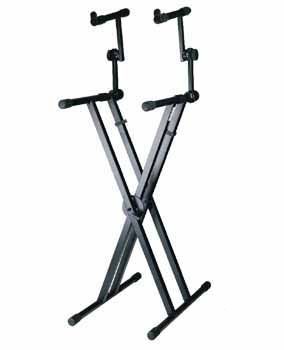 [DF086] PEDESTAL PARA DOBLE TECLADO SOUNDKING, ESTILO X, DOBLE BARRA, AJUSTABLE, COLOR NEGRO