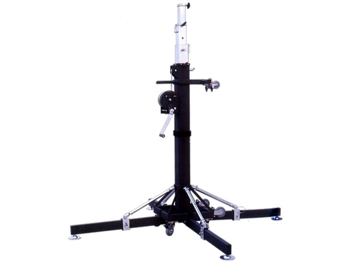[DLB004] TORRE DE ELEVACION SOUNDKING, CON MANIVELA, RODOS PARA TRANSPORTE, COLOR NEGRO Y PLATEADO